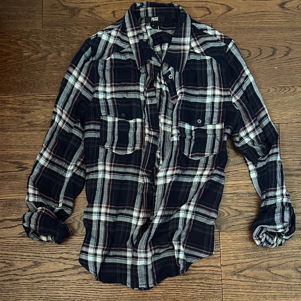 PAIGE Navy and Cream Plaid Shirt